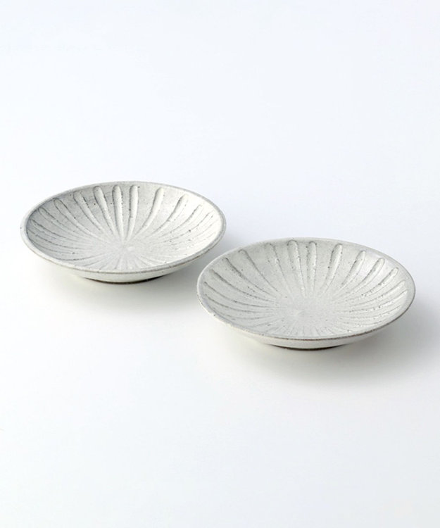 たち吉 【たち吉】粉引彫文中皿〈2枚〉美濃焼 キナリ