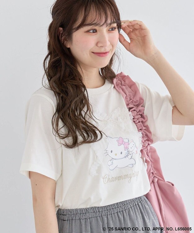 Green Parks チャーミーキティ/レースリボンプリントTシャツ White