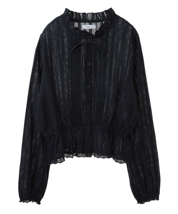 earth music&ecology ピンタックフリルブラウス Black