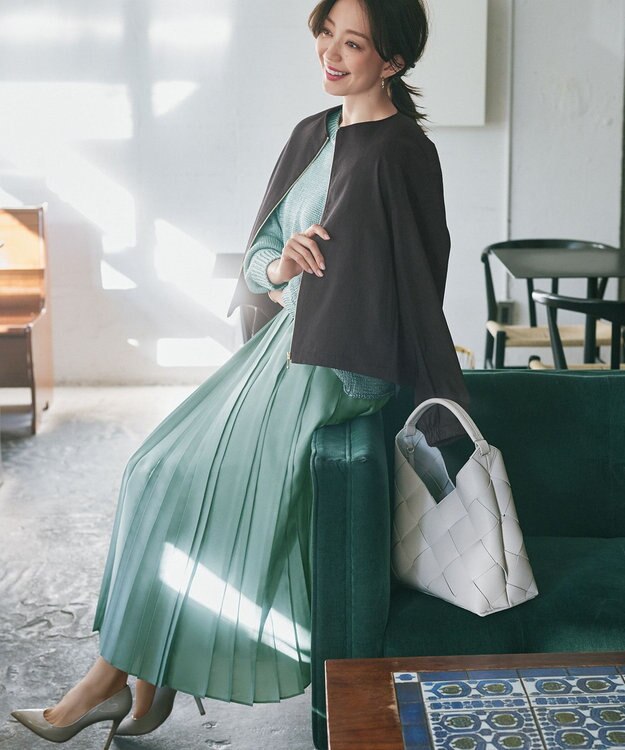 23区 【洗える】リネンレーヨンストレッチ ブルゾン ダークブラウン系