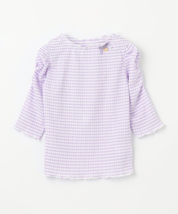 ANY KIDS シアー ギンガム 七分袖 Tシャツ ラベンダー