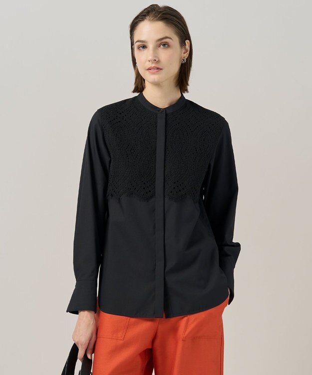 ICB L 【洗える】 レースコンビブラウス ブラック系