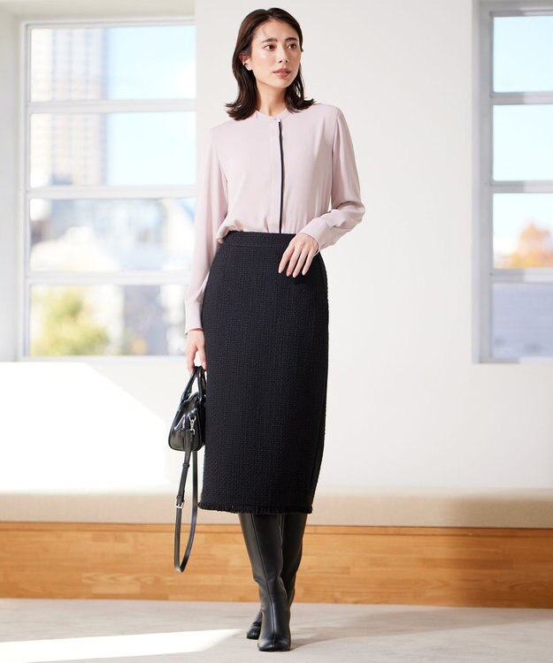 ICB 【WEB限定カラーあり・速乾・洗える】BackSatinAmunzen バンドカラーブラウス ヘイズピンク系