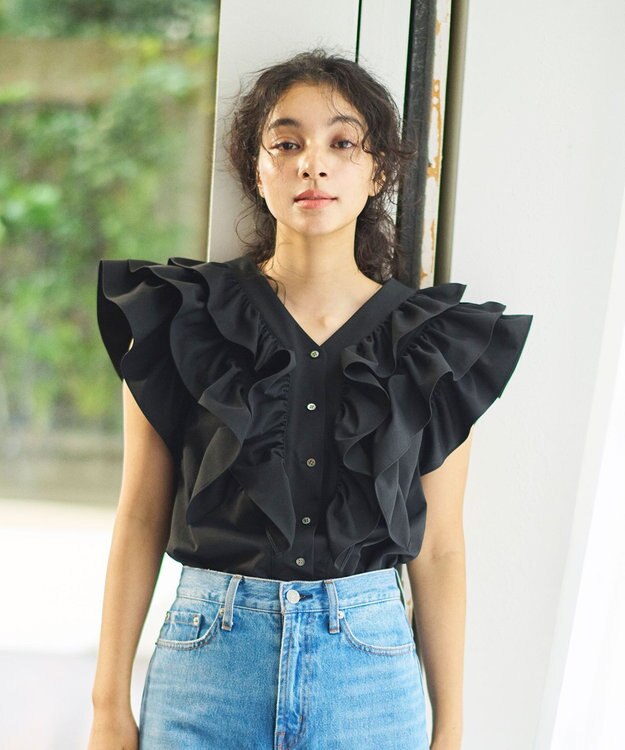 #Newans ラッフルフリルブラウス ブラック