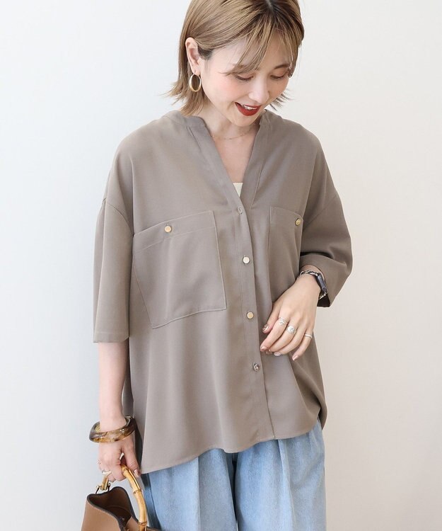 AMERICAN HOLIC 【WEB限定】ミリタリーWポケットスキッパーシャツ Gray Beige