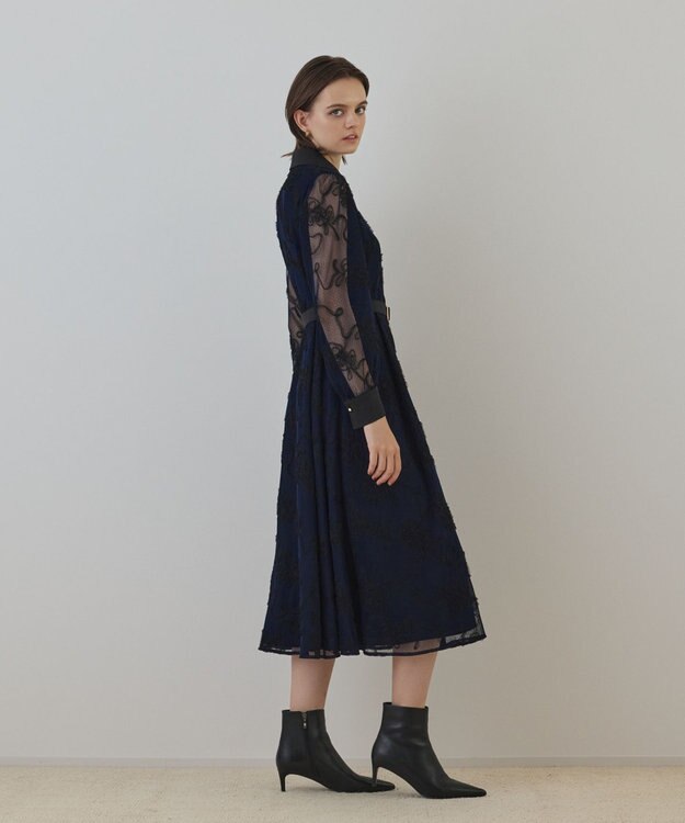 GRACE CONTINENTAL チュールコードレースワンピース ネイビー