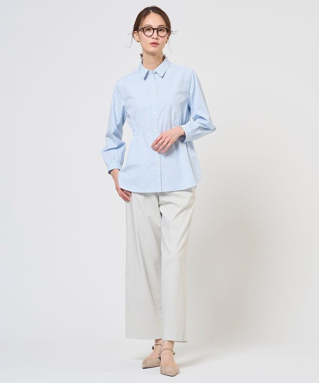 J.PRESS LADIES セルロースリネンストレッチ セミワイド パンツ ライトグレー系