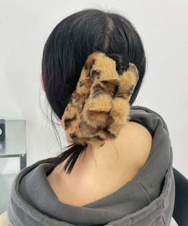 WEGO Lファーレオパードスクエアバンス ブラウン