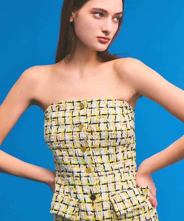 GRACE CONTINENTAL チュールヤーンツイードワンピース イエロー