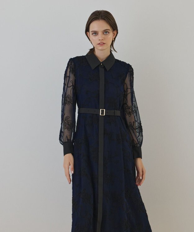 GRACE CONTINENTAL チュールコードレースワンピース ネイビー