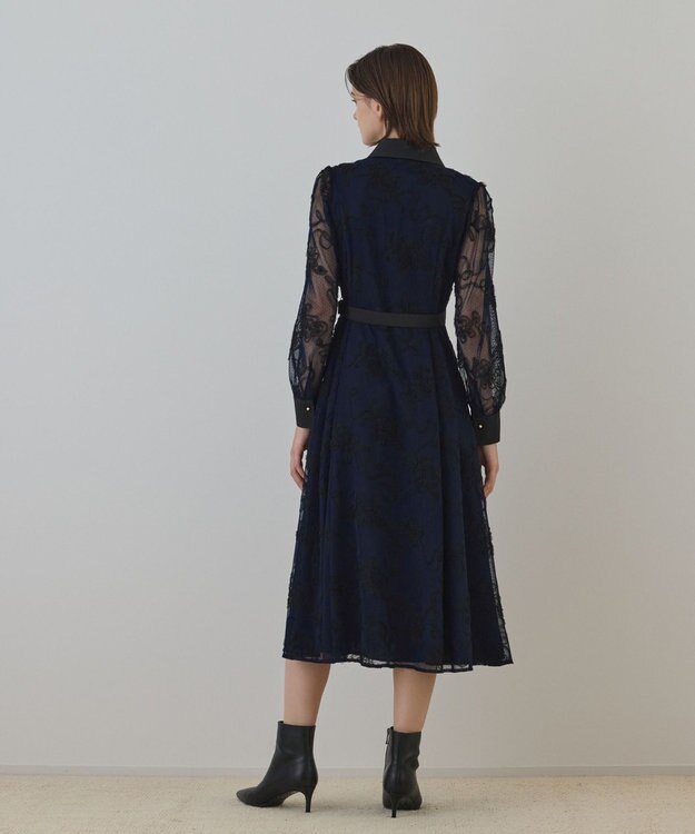 GRACE CONTINENTAL チュールコードレースワンピース ネイビー