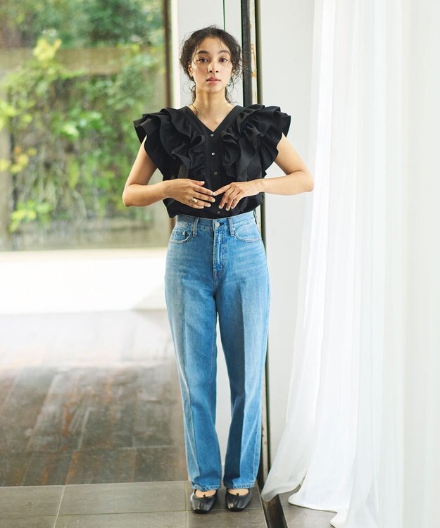 #Newans ラッフルフリルブラウス ブラック