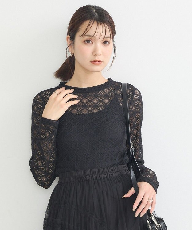 earth music&ecology フラワーレースプルオーバー Black