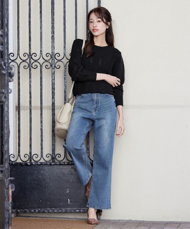 Tiaclasse 【安田美沙子さん/小倉優子さん着用】【洗える】ストレッチワイドデニム ブルー