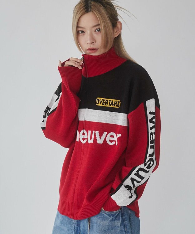 WEGO 【ユニセックス着用ITEM】レーシンググラフィックニットブルゾン レッド