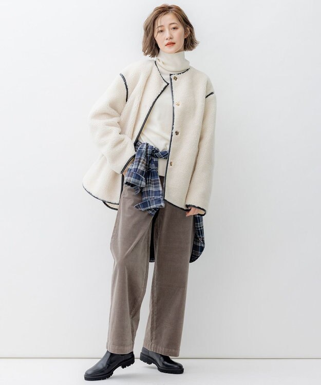 23区 L 【洗える】23区DENIM ベルベットストレッチ ワイドパンツ トープ