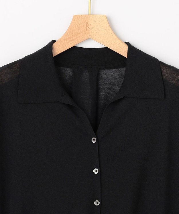 組曲 L 【先行予約・WEB限定】シアーニット 襟付き七分袖カーディガン ブラック系