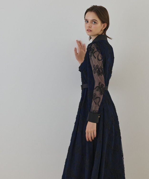 GRACE CONTINENTAL チュールコードレースワンピース ネイビー