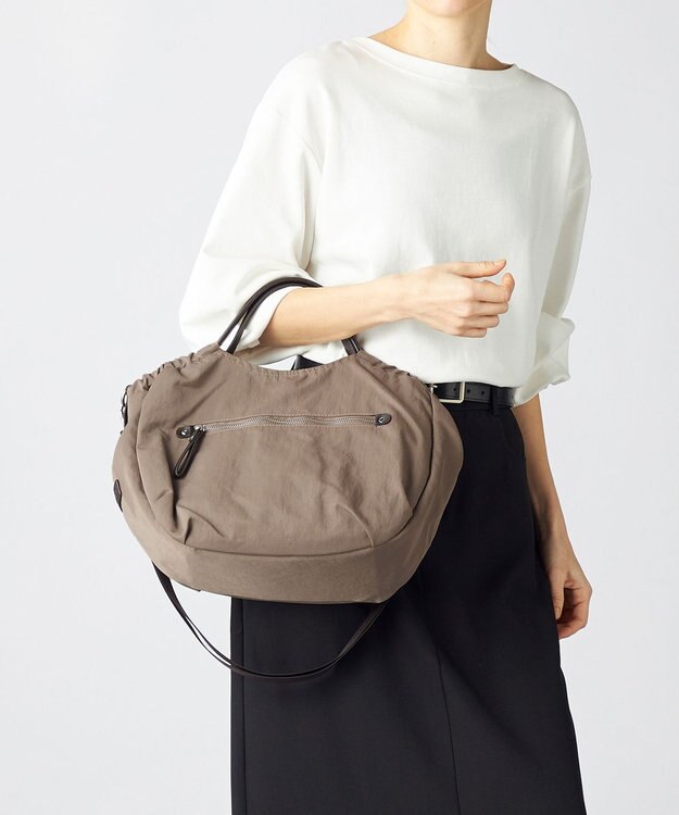 LA BAGAGERIE 【MONICA】サイドギャザー2WAYトートバッグ Mサイズ ベージュ