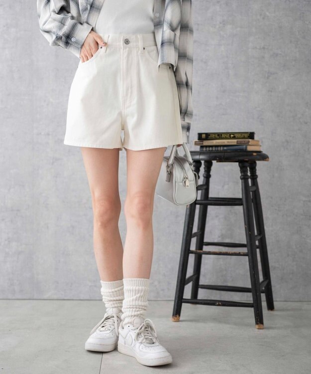 WEGO 台形デニムショートパンツ オフホワイト
