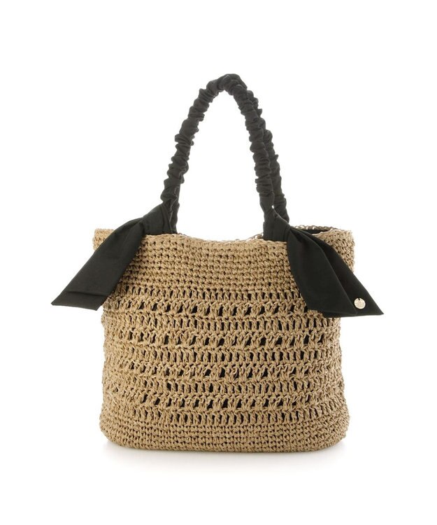 UNBILLION カシュカシュ cachecache / 下がりリボン柄編みトート カゴバッグ ブラック