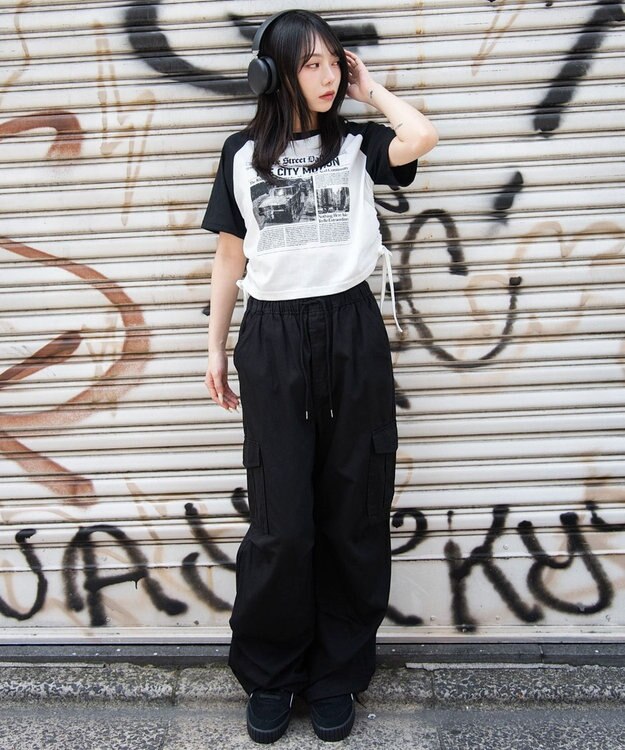 WEGO グラフィックサイドリボンドロストショートT 柄5