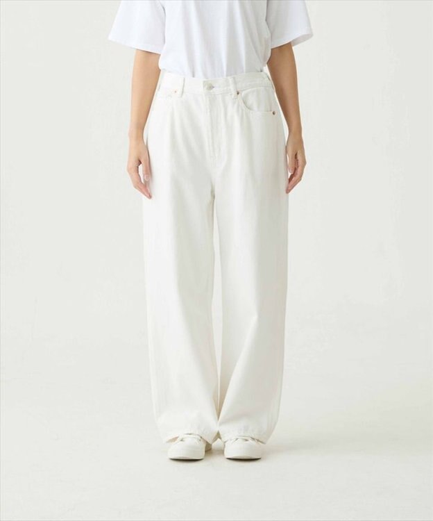 caqu Linen sagging wide pants ワイドシルエットリネンデニム white