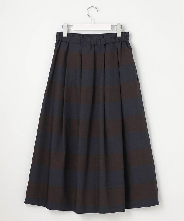 自由区 L 【カタログ掲載・洗える】スラブシャンタン スカート ネイビー×ブラウン
