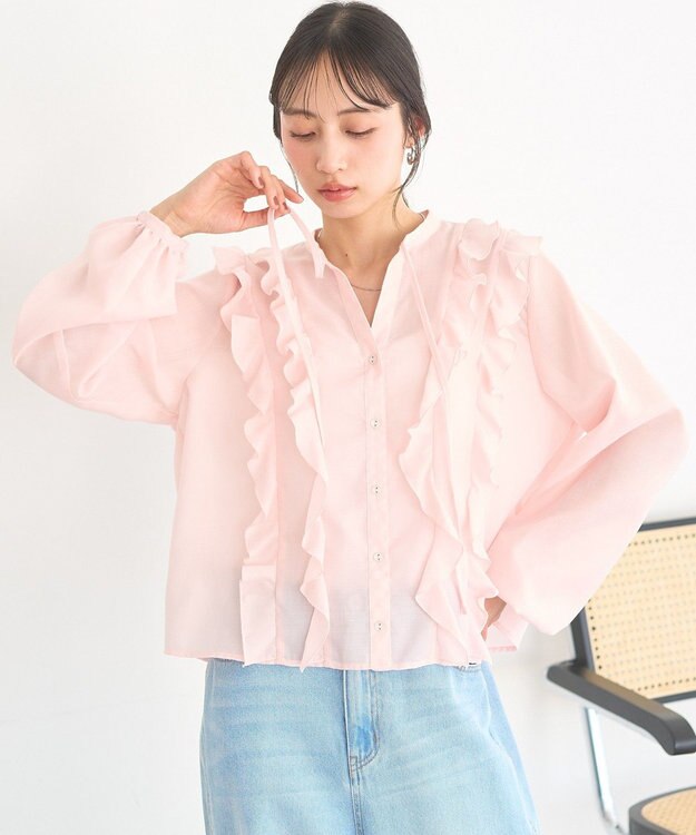 earth music&ecology フリルリボンブラウス Pink