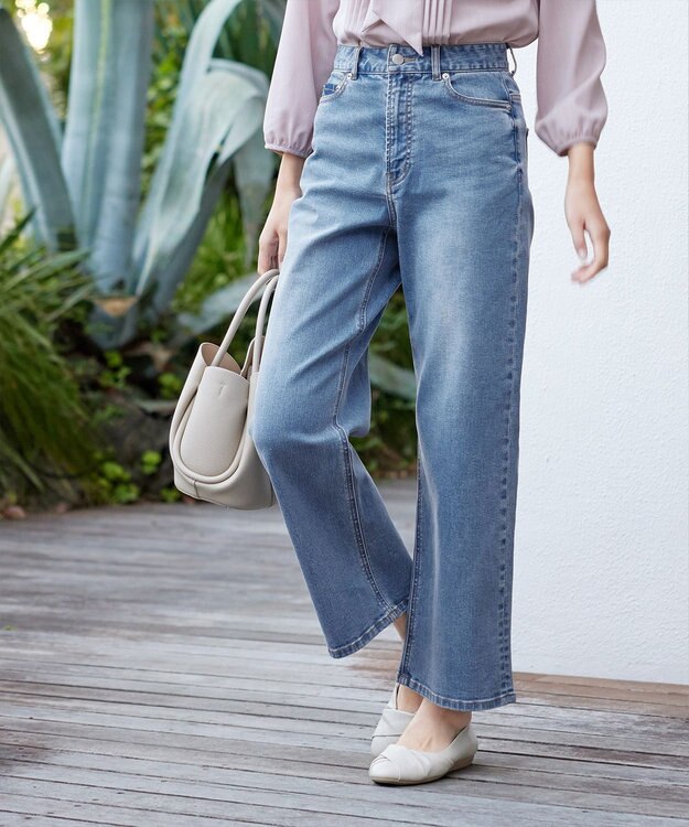 Tiaclasse 【安田美沙子さん/小倉優子さん着用】【洗える】ストレッチワイドデニム ブルー