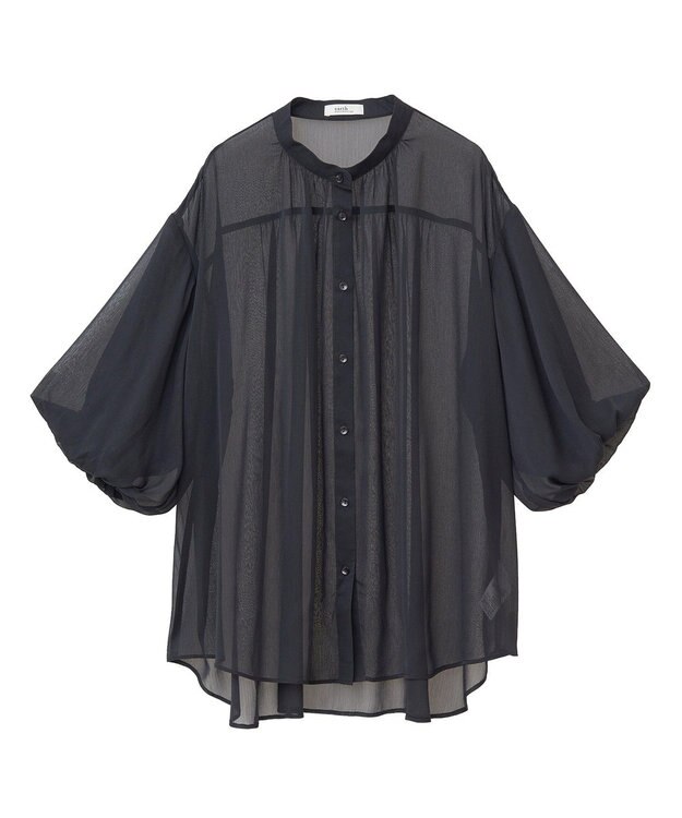earth music&ecology バルーンスリーブシアーシャツ Black