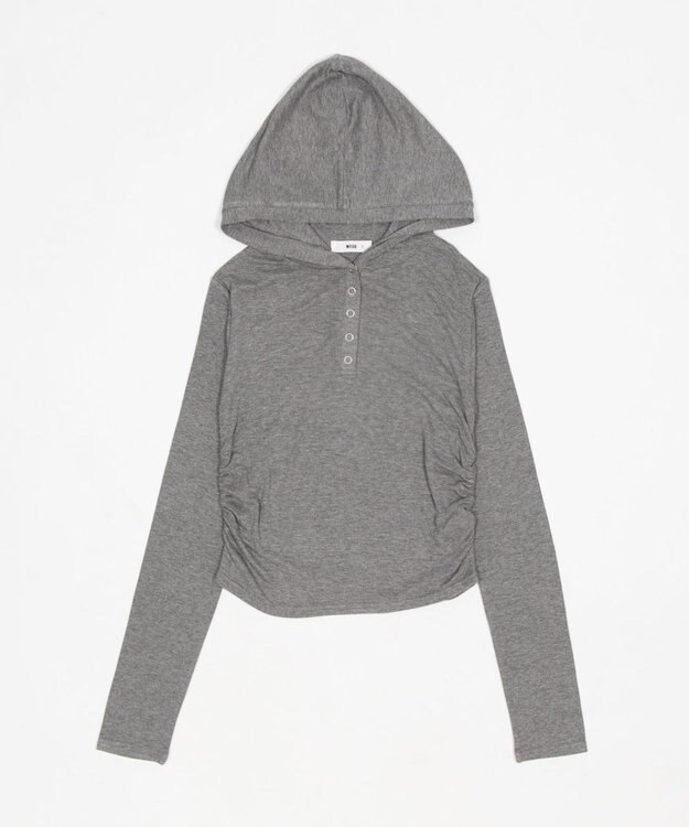 WEGO ヘンリーネックフードロンT 杢グレー