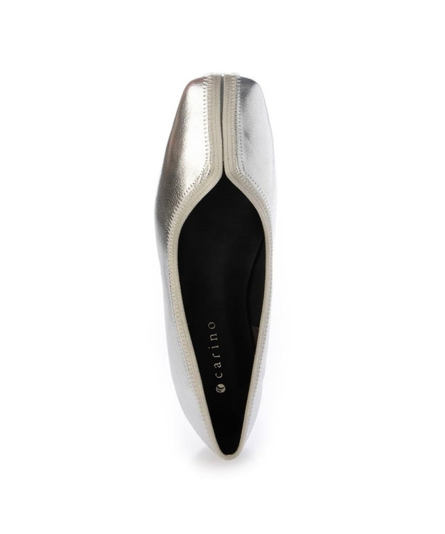 MODE ET JACOMO <carino>スクエアトゥ切り替えデザインフラットパンプス シルバー