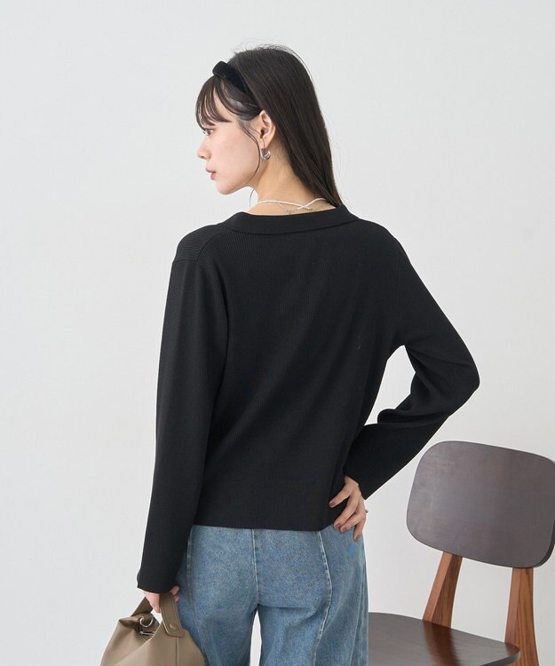 earth music&ecology 【接触冷感】襟付きニットカーディガン Black