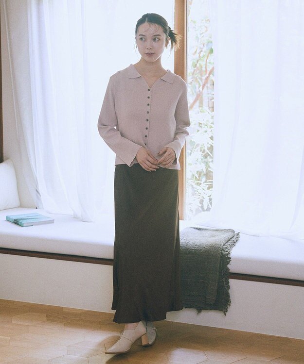 earth music&ecology 【接触冷感】襟付きニットカーディガン Pink