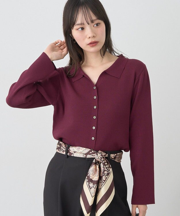 earth music&ecology 【接触冷感】襟付きニットカーディガン Bordeaux