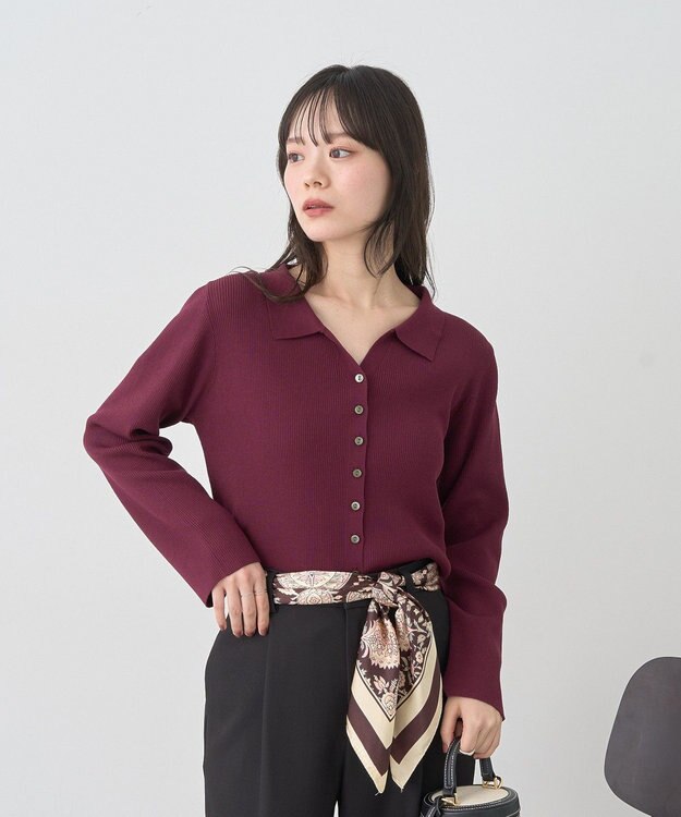 earth music&ecology 【接触冷感】襟付きニットカーディガン Bordeaux