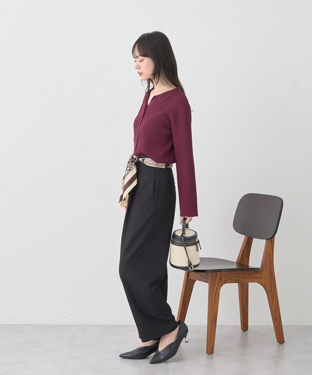 earth music&ecology 【接触冷感】襟付きニットカーディガン Bordeaux