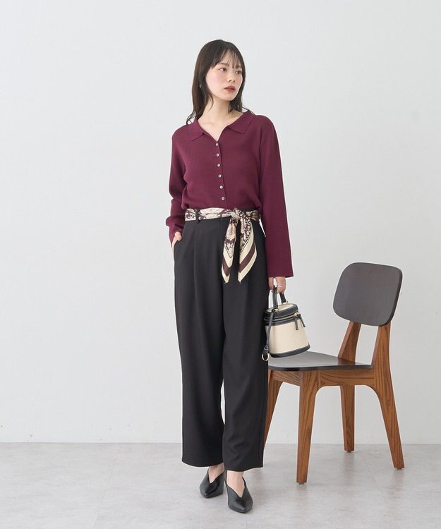 earth music&ecology 【接触冷感】襟付きニットカーディガン Bordeaux