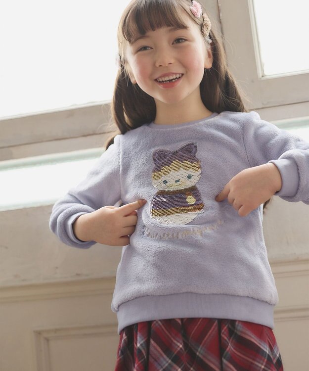 ANY KIDS 両面 フリース スパンコール トレーナー サックスブルー×雪だるま