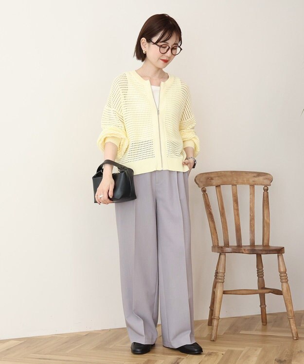 AMERICAN HOLIC 【先行予約】ジップアップメッシュニットカーディガン【WEB限定カラー有り】 Yellow