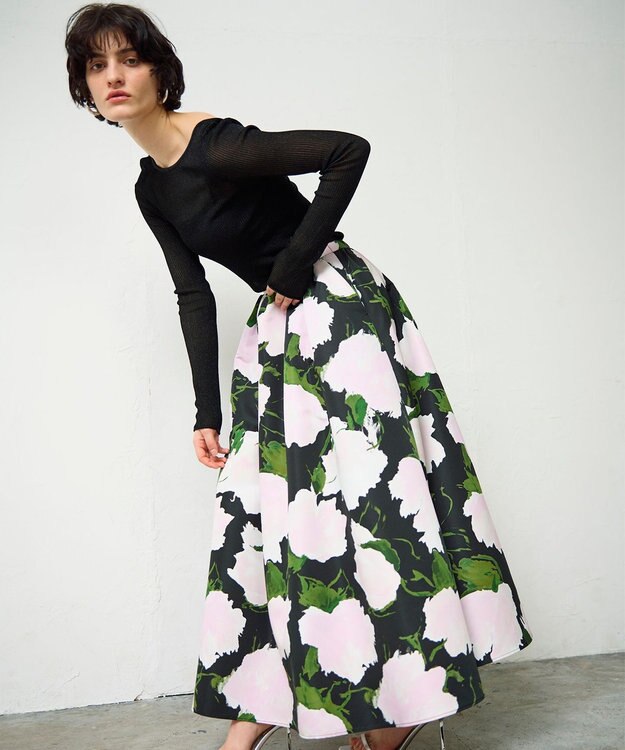 GRACE CONTINENTAL グログランボタニカルスカート ブラック