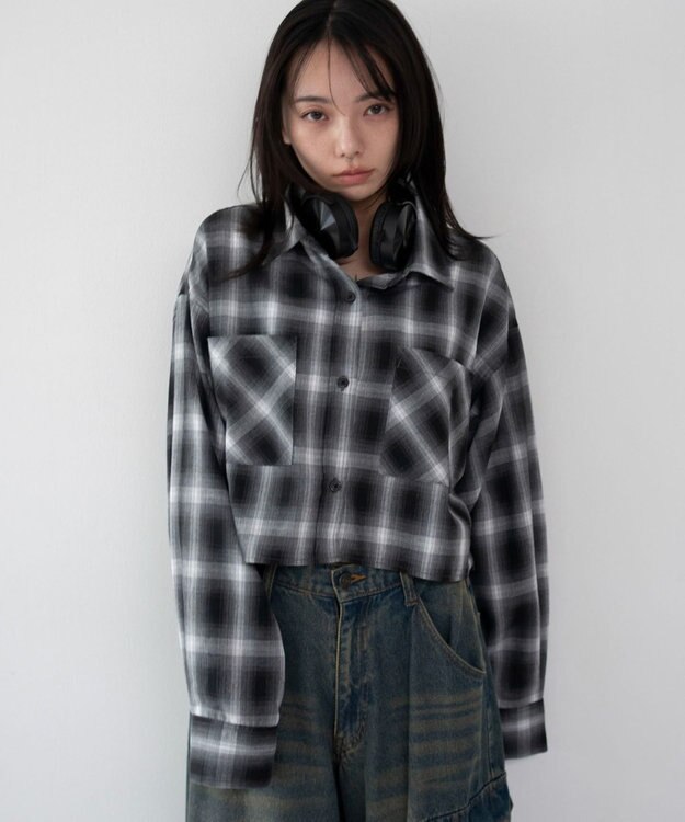 WEGO ショートチェックシャツ ブラック