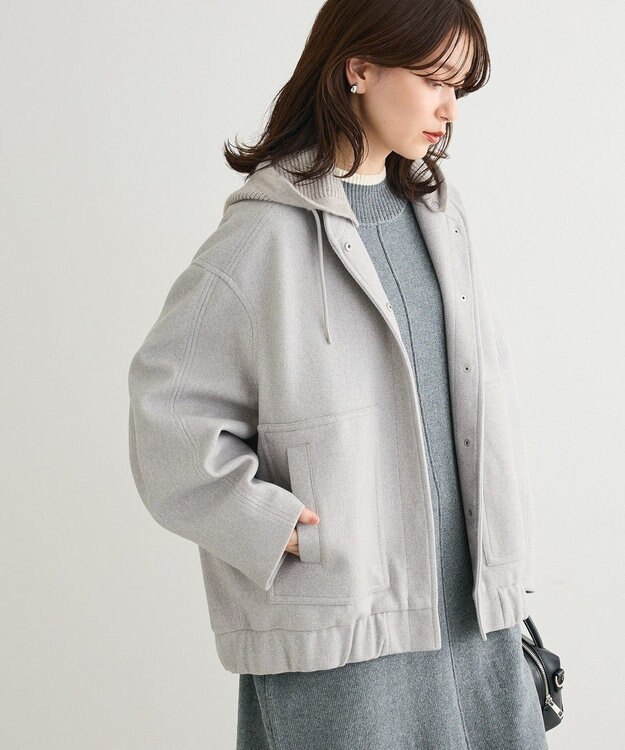 Green Parks ニットフード付きウーリーブルゾン Gray Mixture