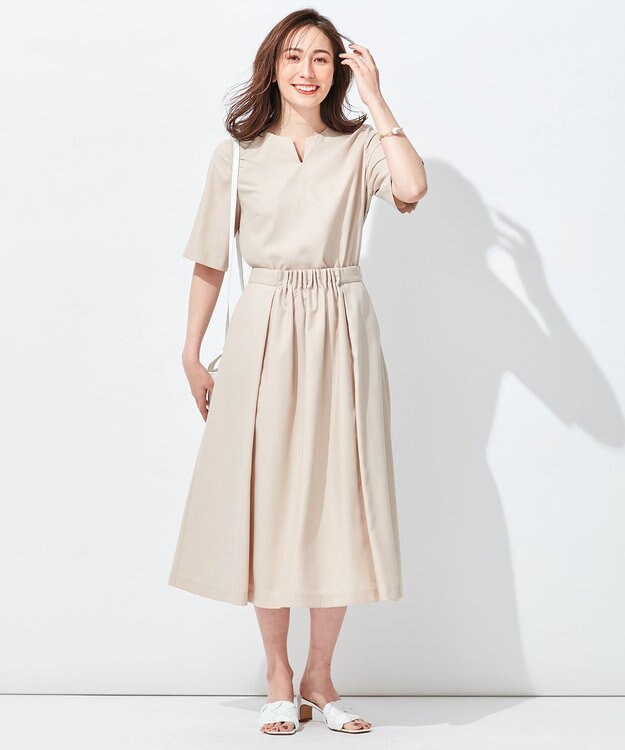 自由区 【抗菌/サスティナブル/セット着用可】EASY SET UP フレアスカート ベージュ系