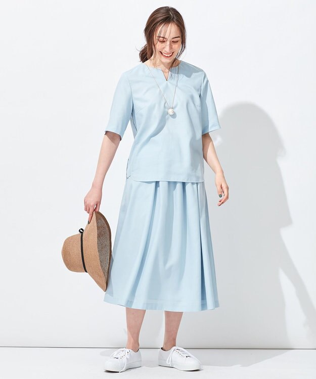 自由区 【抗菌/サスティナブル/セット着用可】EASY SET UP フレアスカート サックスブルー系