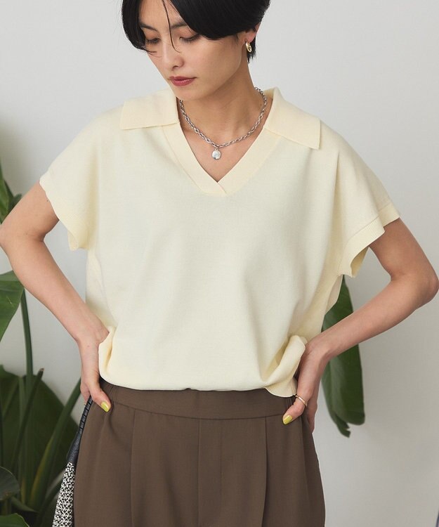 AMERICAN HOLIC フレンチスリーブスキッパールーズニットプルオーバー Yellow