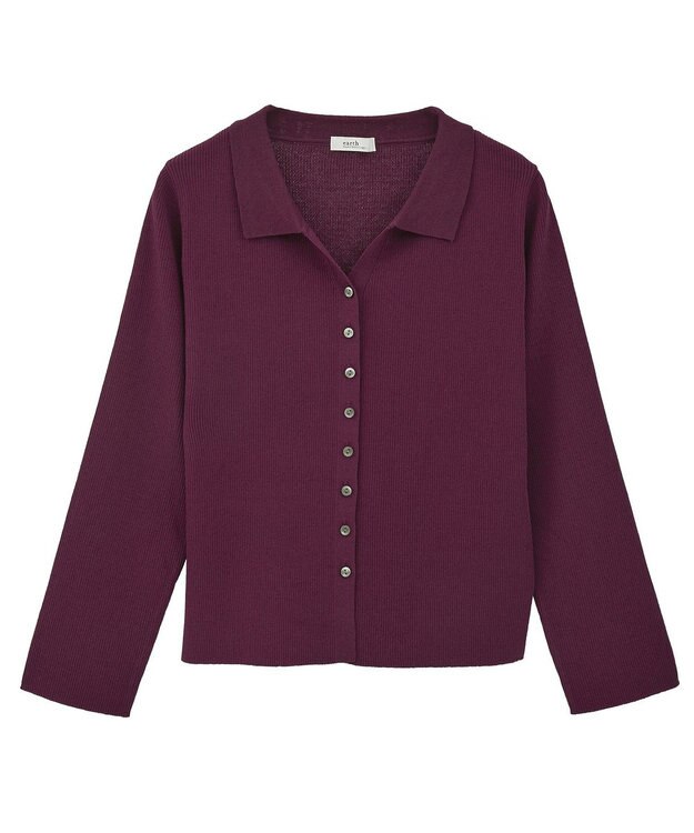earth music&ecology 【接触冷感】襟付きニットカーディガン Bordeaux