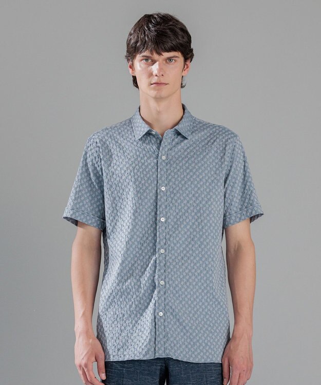 JOSEPH HOMME パターンジャガードストレッチ  /  レギュラーカラー半袖シャツ ライトグレー系