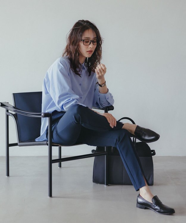 UNFILO 【MAG×スタイリストコラボ】イージーケアシャツ×ラメIラインスカート サックス×ネイビー